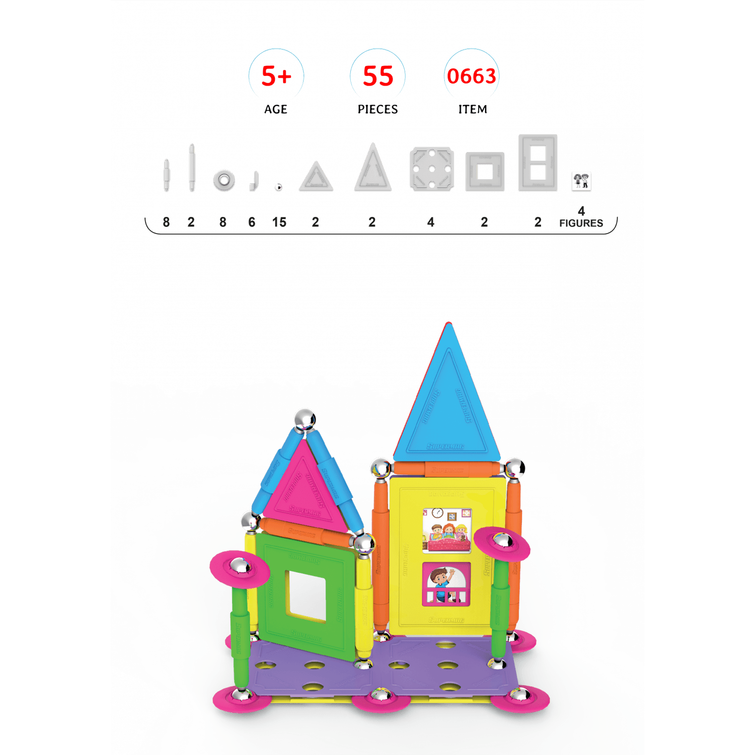 Set de constructie magnetic Supermag Projects House, 55 piese fotografia produsului View 4 L