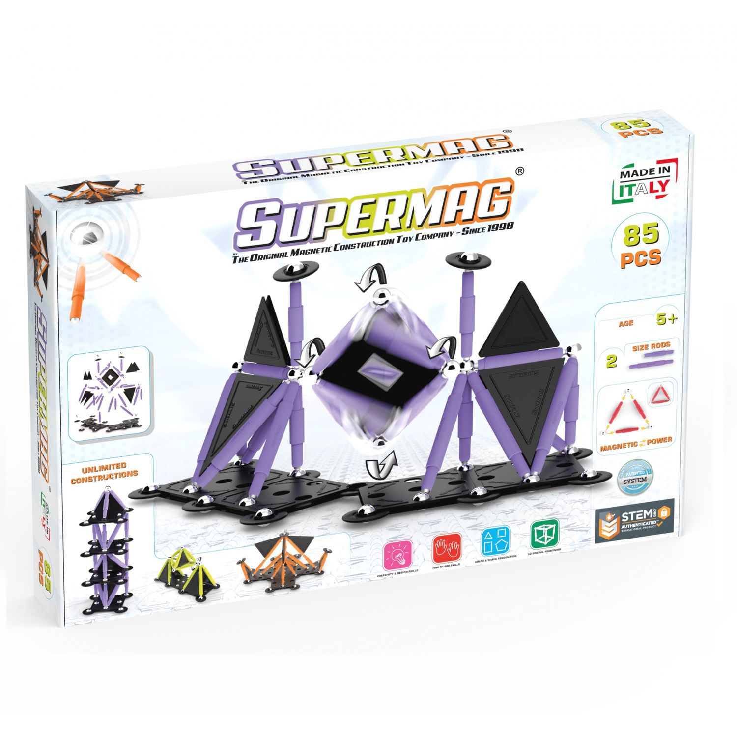Set de constructie magnetic Supermag Projects Tehnicolor, 85 piese fotografia produsului