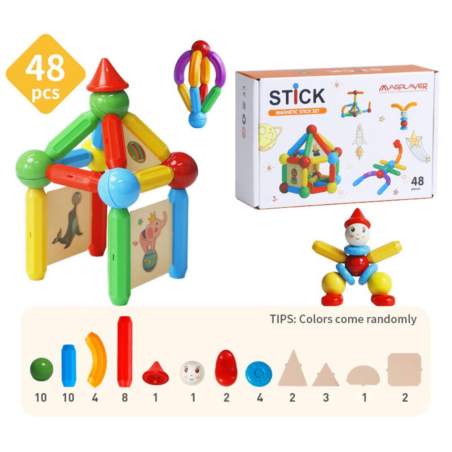 Set de constructie magnetic - STICK (48 piese) fotografia produsului View 4 L