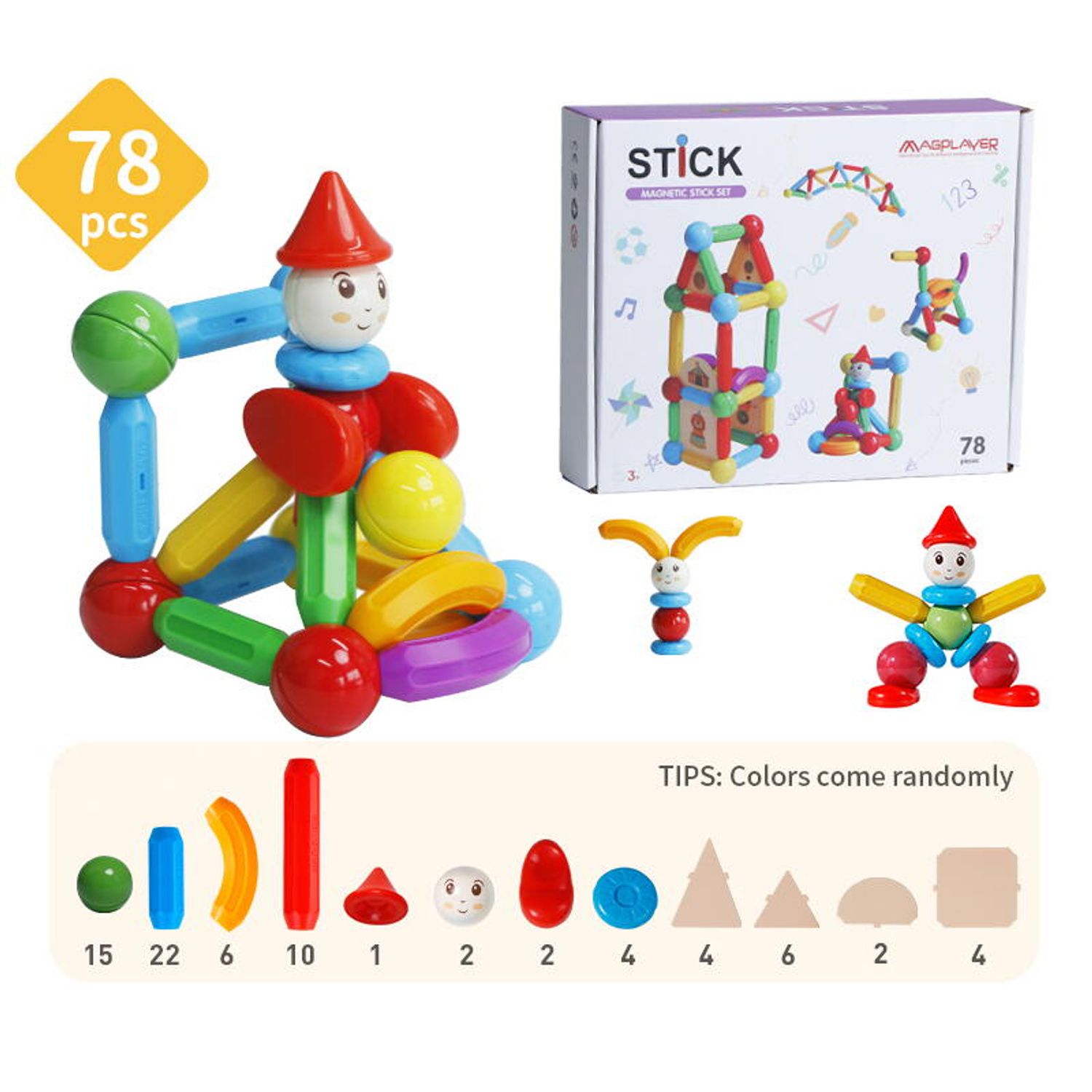 Set de constructie magnetic - STICK (78 piese) fotografia produsului View 3 L
