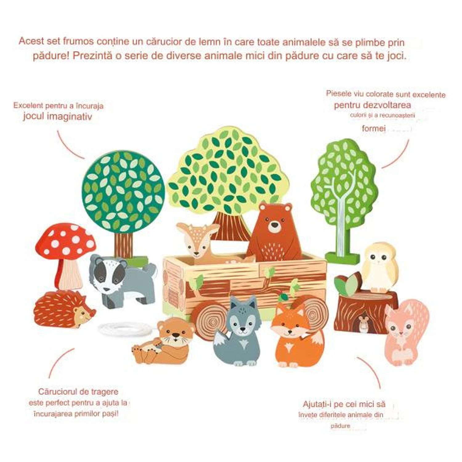 Set cu piese din lemn animale de padure, Orange Tree Toys fotografia produsului View 3 L