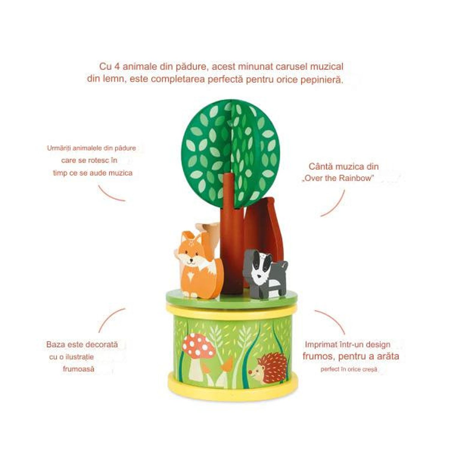 Carusel muzical cu animale de padure, Orange Tree Toys fotografia produsului View 3 L