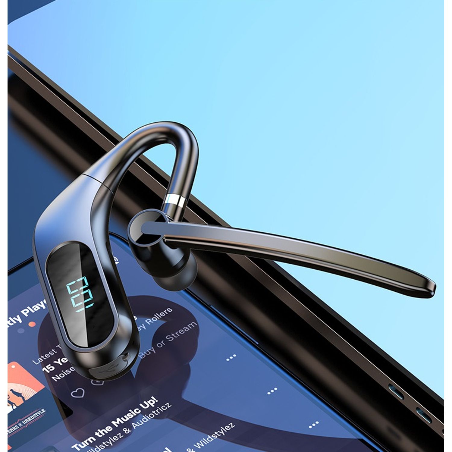 Casca Bluetooth Wireless MRG MKJ12 , Bluetooth 5.0, Handsfree, LCD, Negru fotografia produsului View 6 L