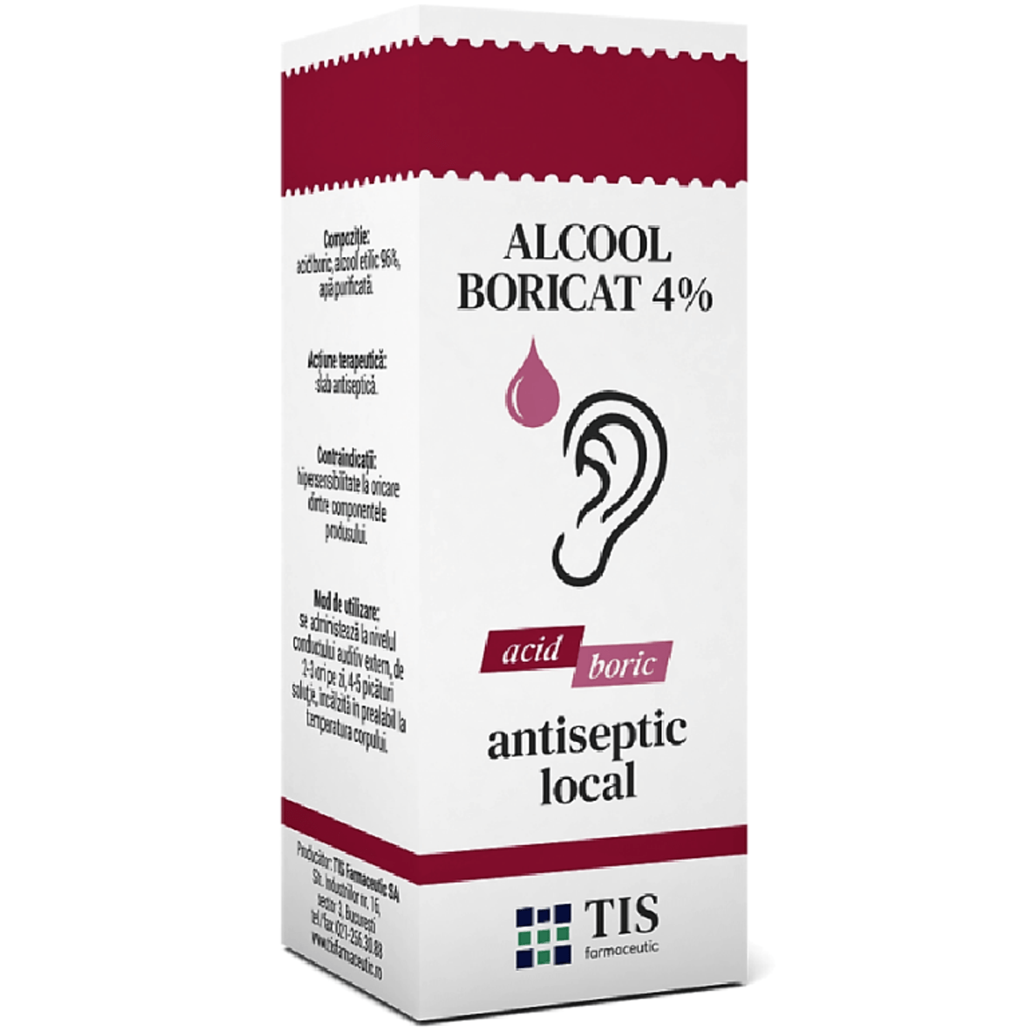 Alcool boricat 4% 15ml - TIS fotografia produsului