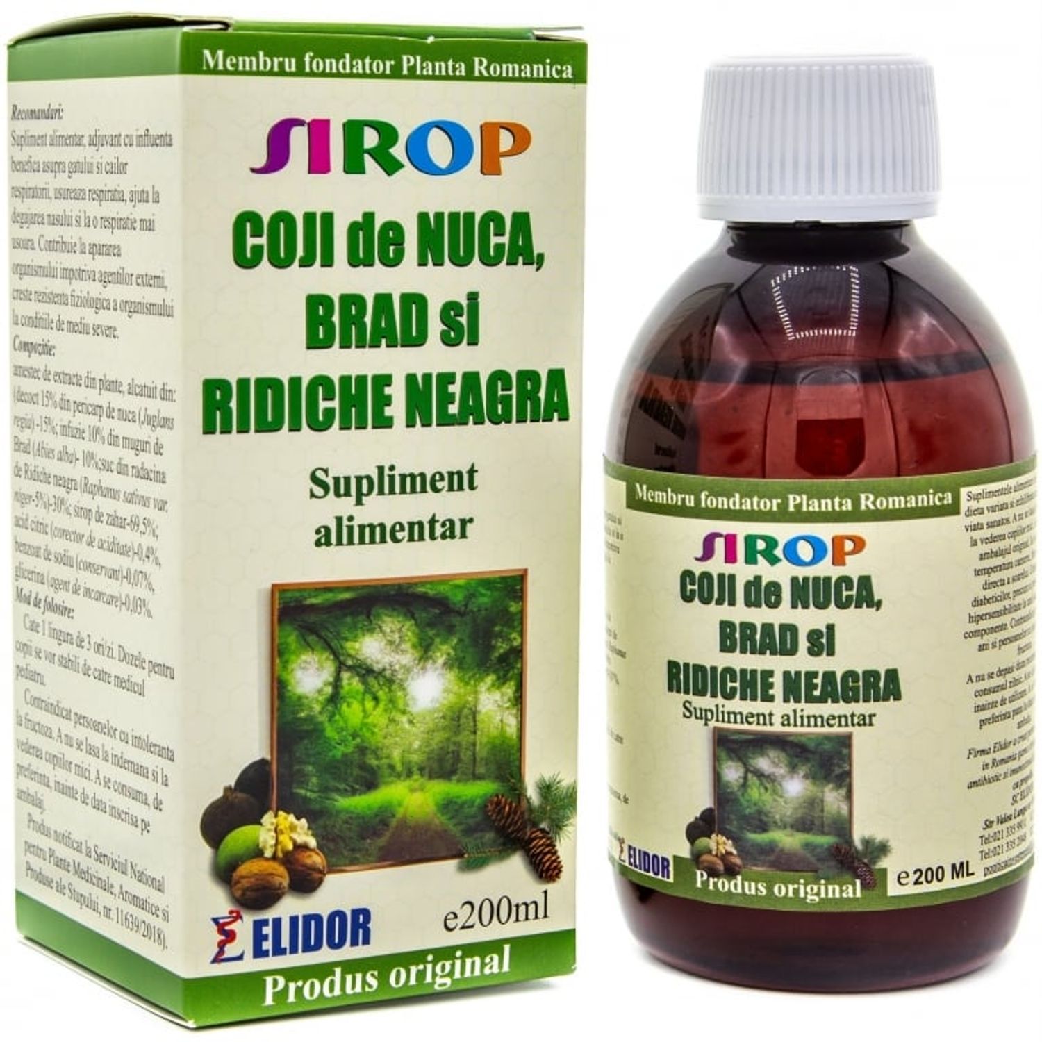 Sirop coji nuca ridiche neagra brad 200ml - ELIDOR fotografia produsului