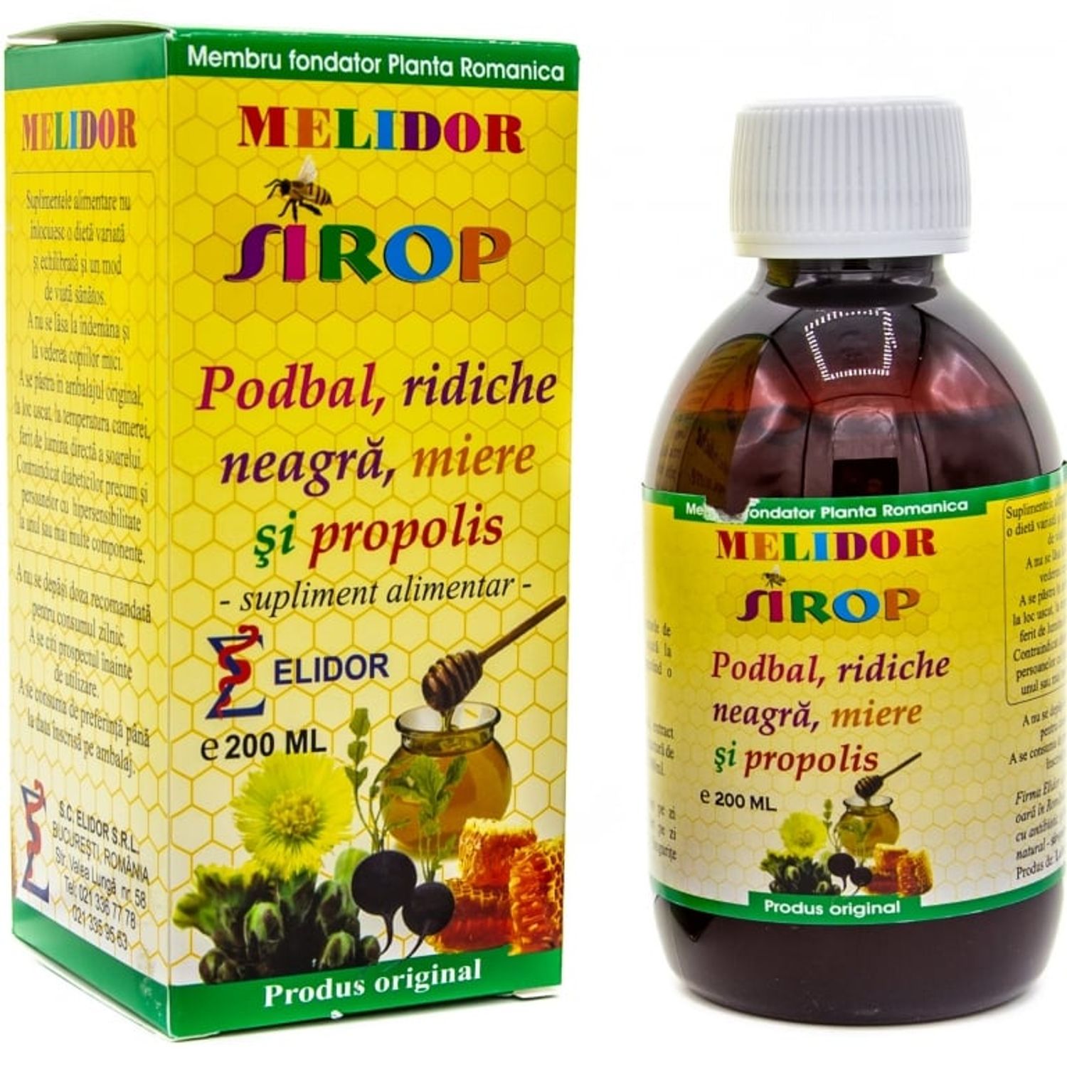 Sirop podbal ridiche neagra miere propolis 200ml - ELIDOR fotografia produsului