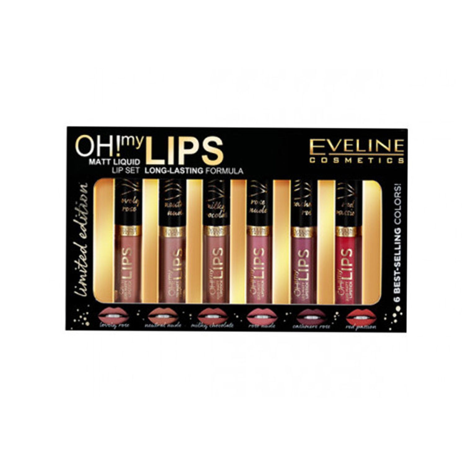 Set Eveline Cosmetics 6 rujuri lichide mate fotografia produsului