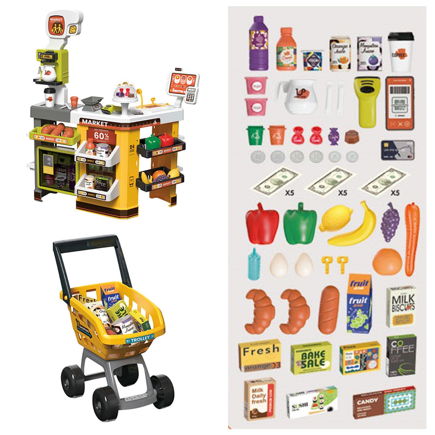 Supermarket de jucarie galben, 65 piese fotografia produsului View 2 L