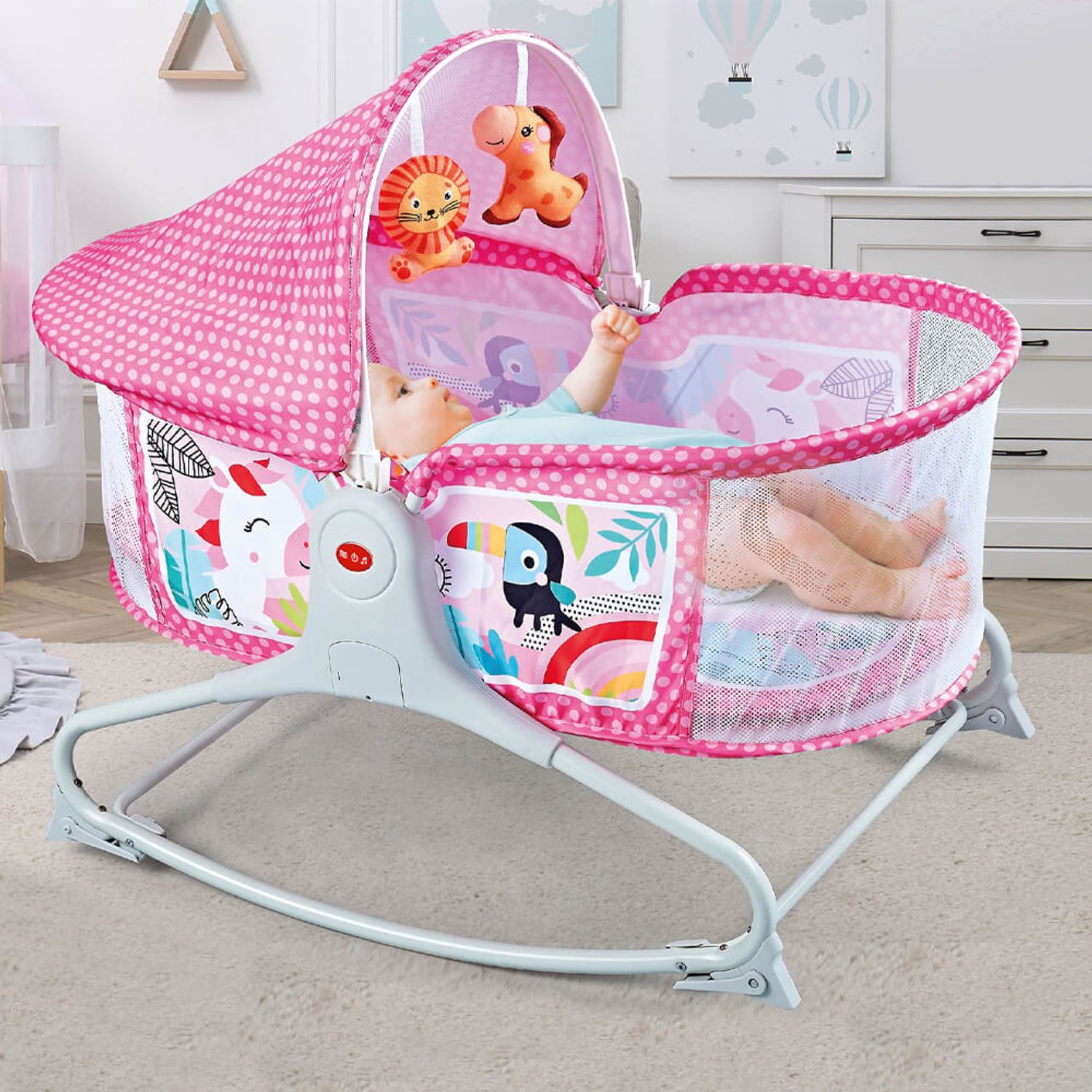 Patut muzical pentru bebe, cu vibratie, roz fotografia produsului View 2 L