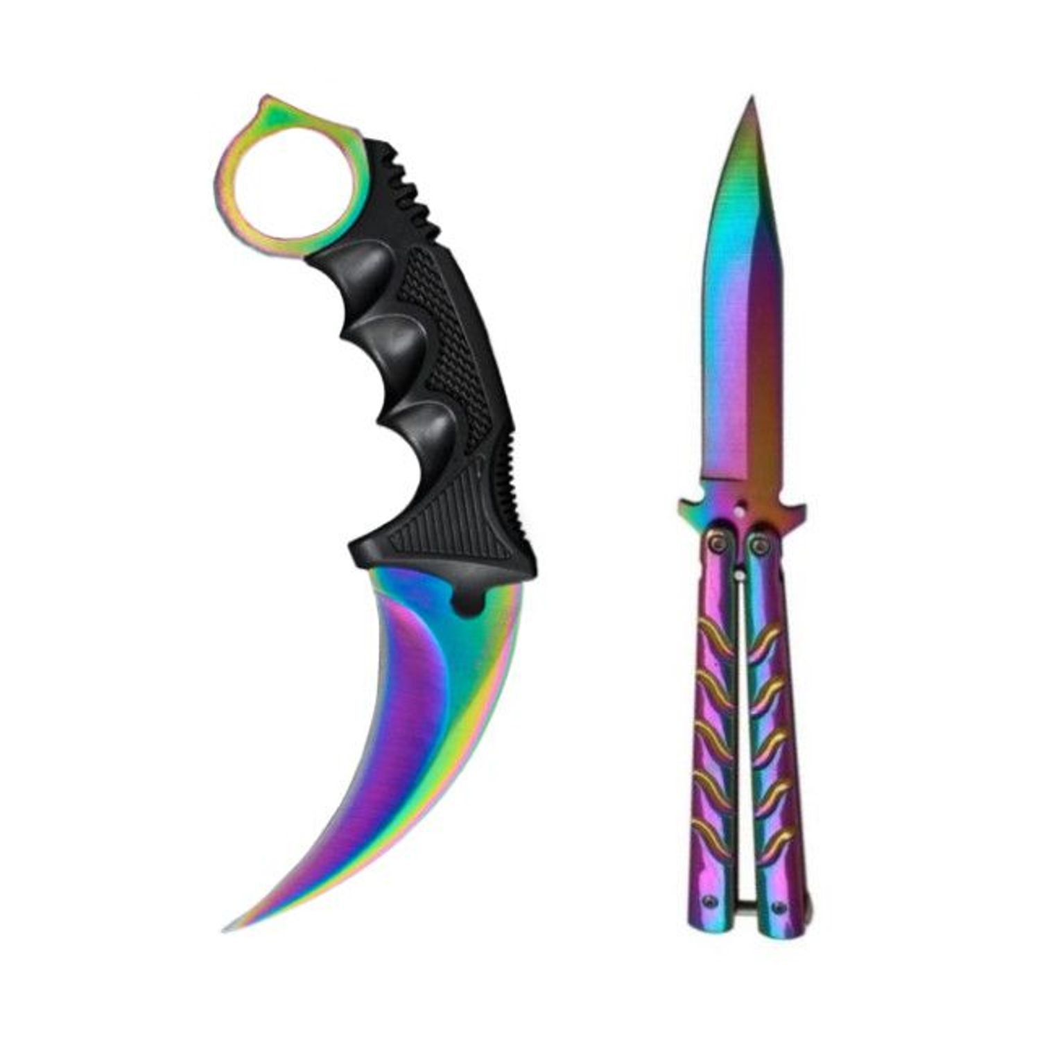 Set 2 cutite IdeallStore&reg;, karambit si fluture, otel inoxidabil, multicolor fotografia produsului