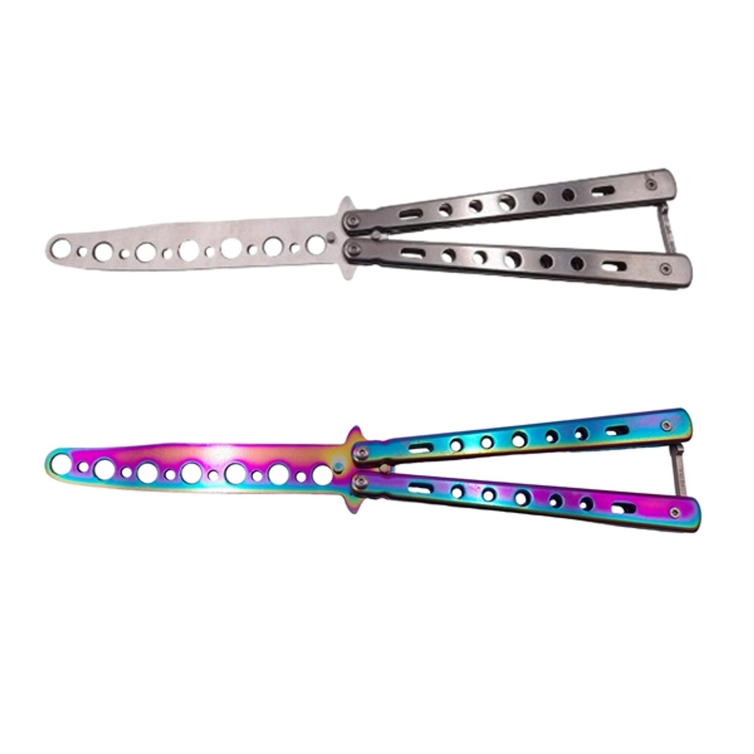 Set doua briceaguri fluture de antrenament IdeallStore&reg;, Rainbow Distortion, otel inoxidabil fotografia produsului