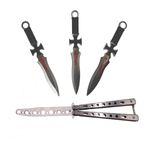 Set Briceag fluture si 3 Cutite de aruncat , IdeallStore&reg; , Otel inoxidabil, fotografia produsului